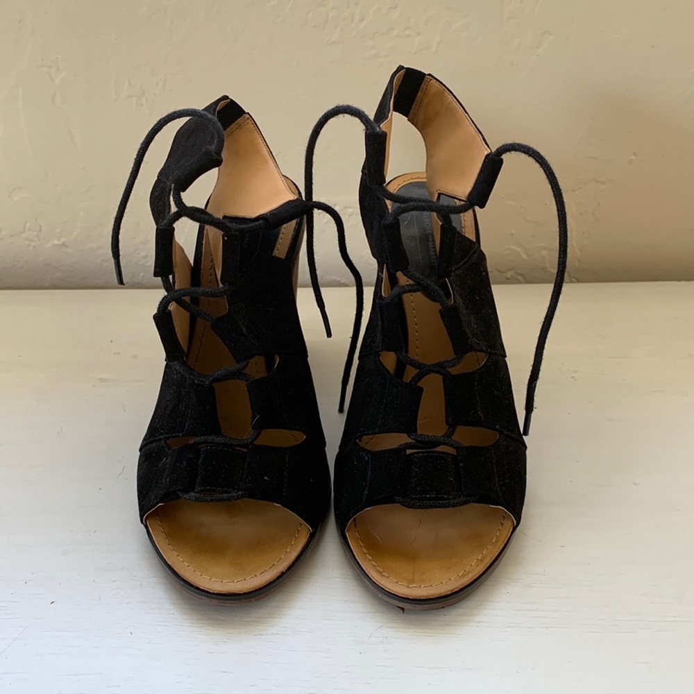Melrose and market lace up black wedges
